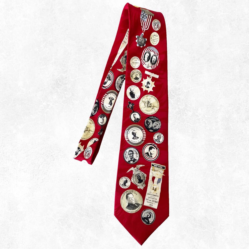 Museum Artifacts Political Theme Campaign Pins Men's Red Silk Neck Tie